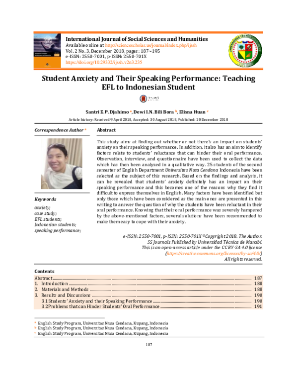 (PDF) Student anxiety and their speaking performance: teaching EFL to ...