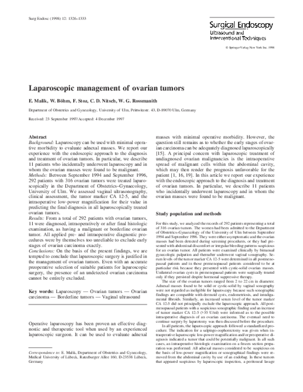 (PDF) Laparoscopic management of ovarian tumors