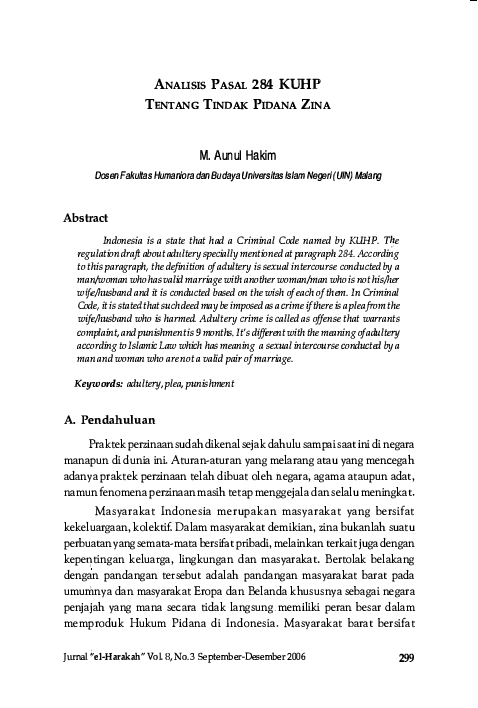 (PDF) Analisis Pasal 284 Kuhp Tentang Tindak Pidana Zina