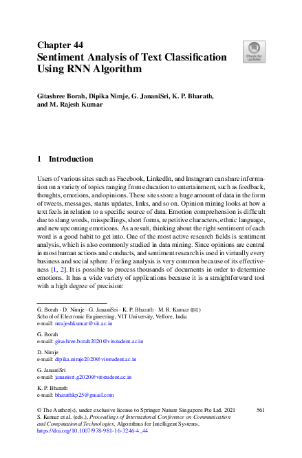 (PDF) Sentiment Analysis of Text Classification Using RNN Algorithm