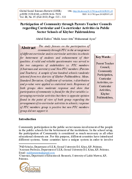(PDF) Participation of Community through Parents Teacher Councils ...
