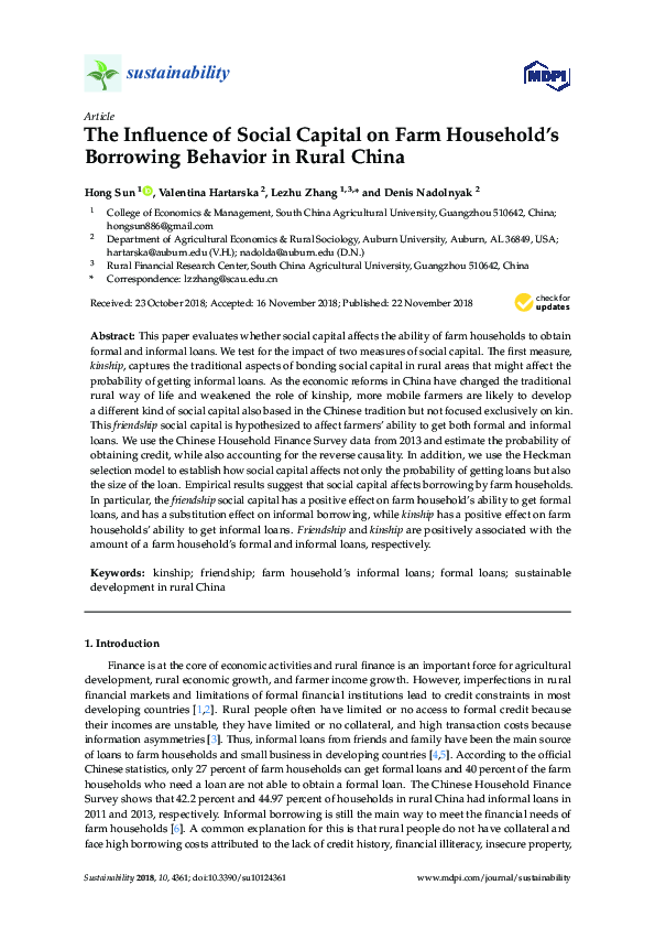 (PDF) The Influence of Social Capital on Farm Household’s Borrowing ...