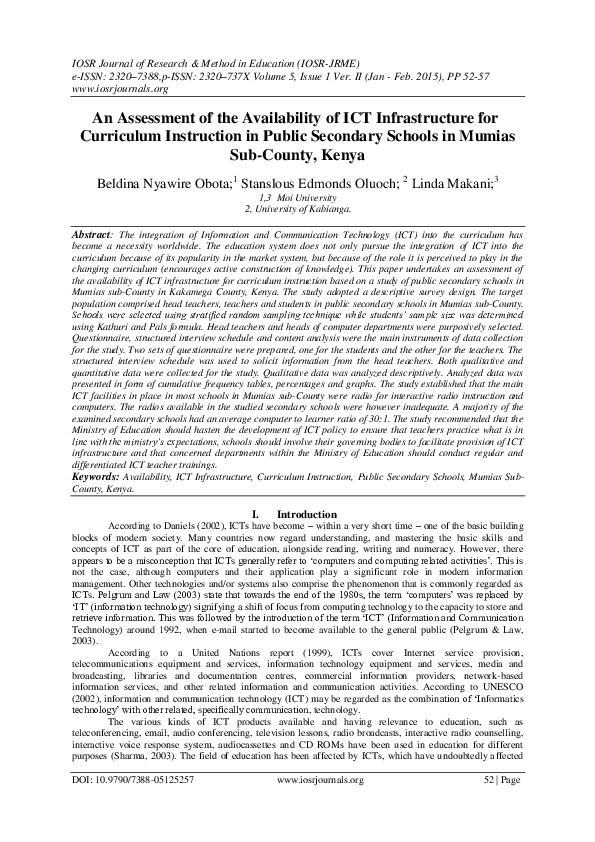 (PDF) An Assessment of the Availability of ICT Infrastructure for ...