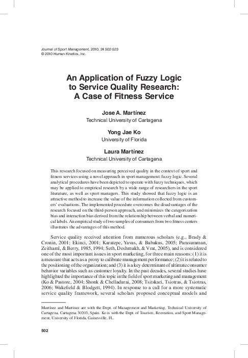 (PDF) An Application of Fuzzy Logic to Service Quality Research: A Case ...