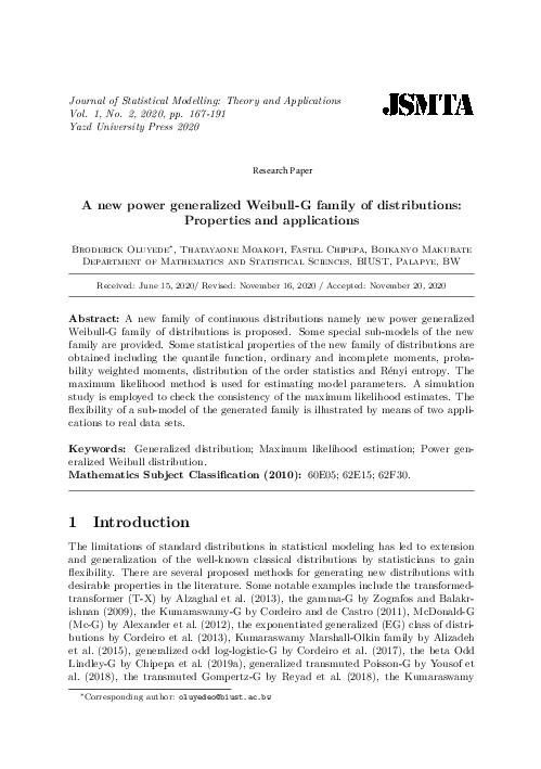 (PDF) A new power generalized Weibull-G family of distributions ...