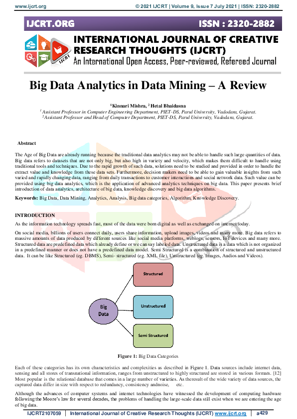(PDF) Big Data Analytics in Data Mining – A Review