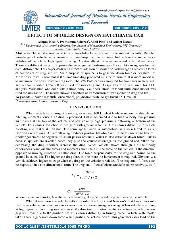 (PDF) Effect of Spoiler Design on Hatchback Car