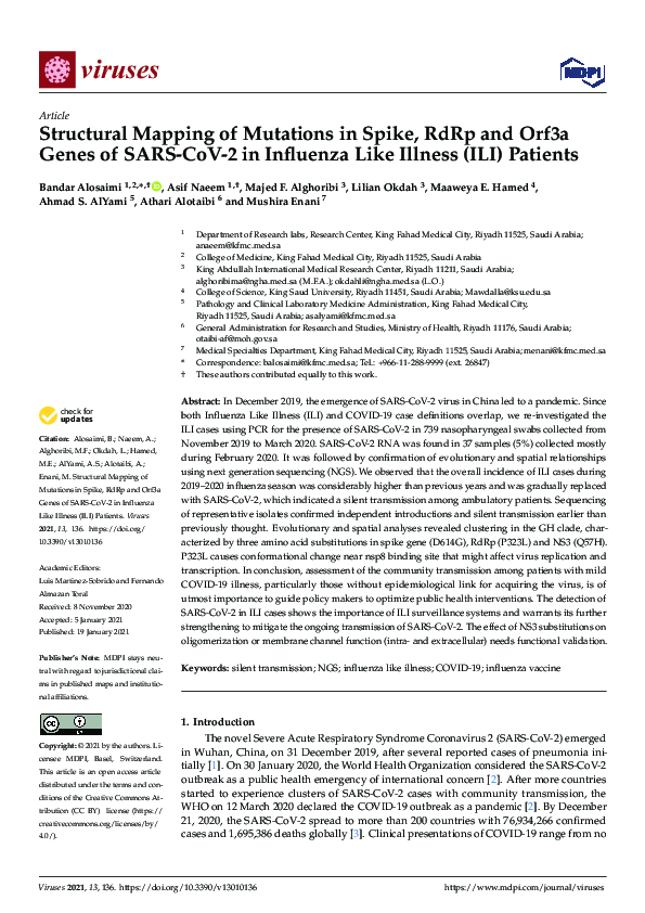 (PDF) Structural Mapping of Mutations in Spike, RdRp and Orf3a Genes of ...