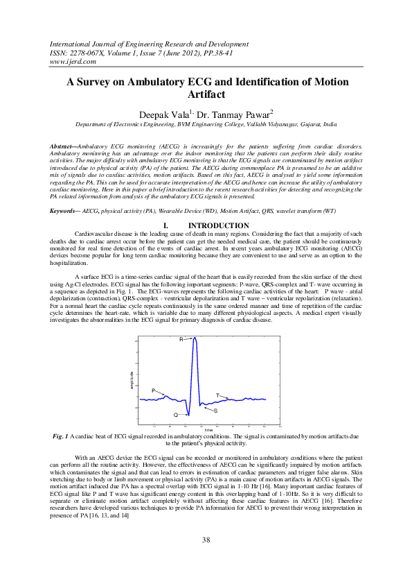 (PDF) A Survey on Ambulatory ECG and Identification of Motion Artifact