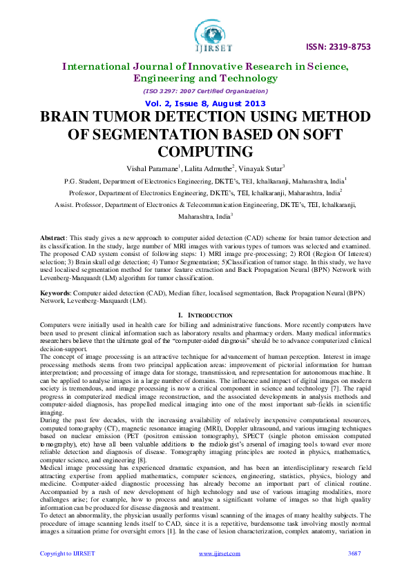 (PDF) Brain Tumor Detection Using Method of Segmentation Based on Soft ...