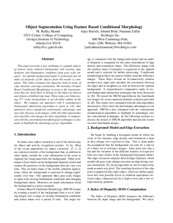 (PDF) Object Segmentation Using Feature Based Conditional Morphology