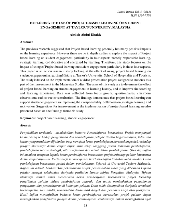 (PDF) Exploring the Use of Project-Based Learning on Student Engagement ...