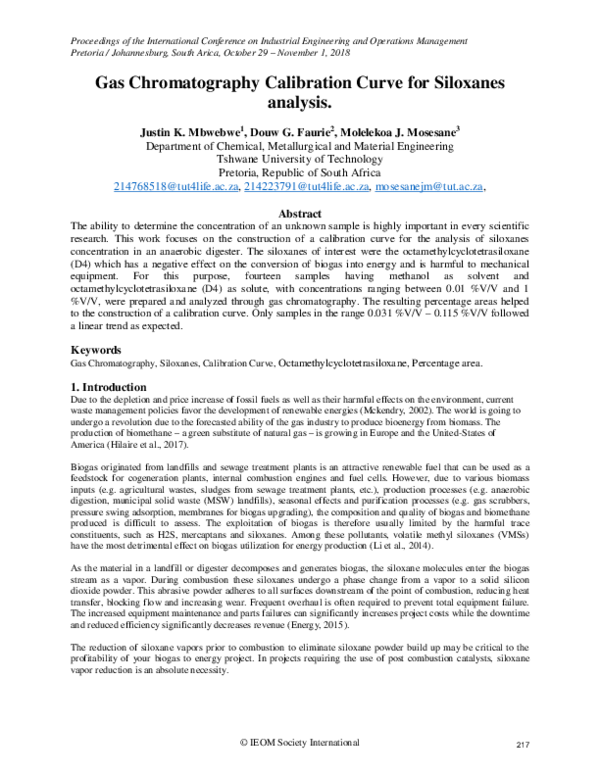 (PDF) Gas Chromatography Calibration Curve for Siloxanes analysis