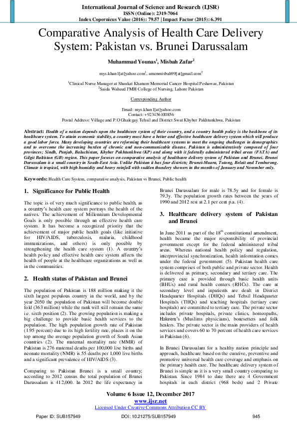 (PDF) Comparative Analysis of Health Care Delivery System: Pakistan vs ...