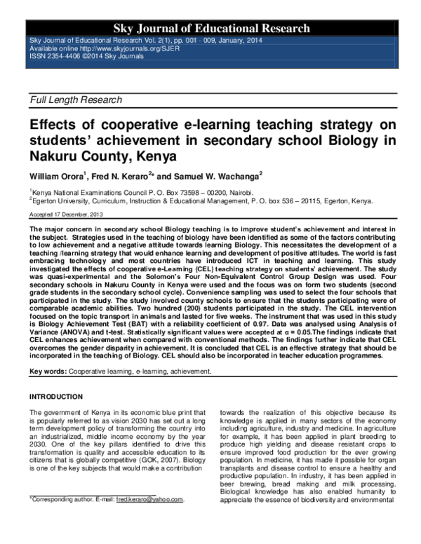 (PDF) Effects of cooperative e-learning teaching strategy on students ...