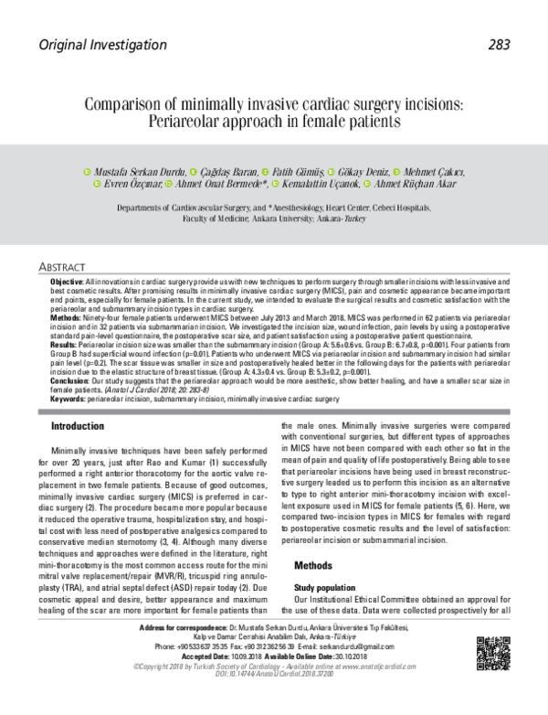 (PDF) Comparison of Minimal Invasive Cardiac Surgery Incisions ...