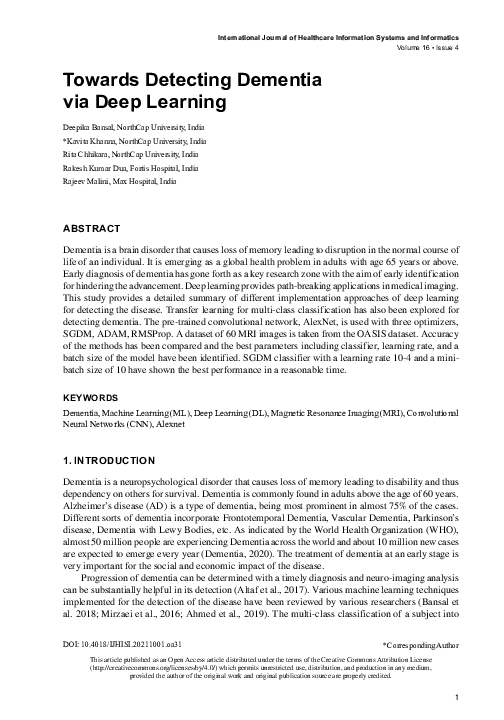 (PDF) Deep learning towards detecting dementia