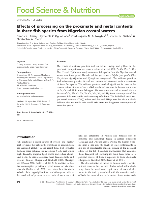 (PDF) Effects of processing on the proximate and metal contents in ...