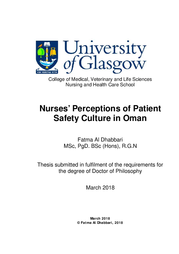 (PDF) Nurses' perceptions of patient safety culture in Oman