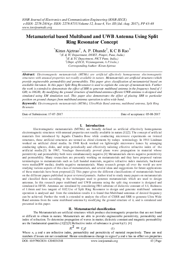 (PDF) Metamaterial based Multiband and UWB Antenna Using Split Ring ...