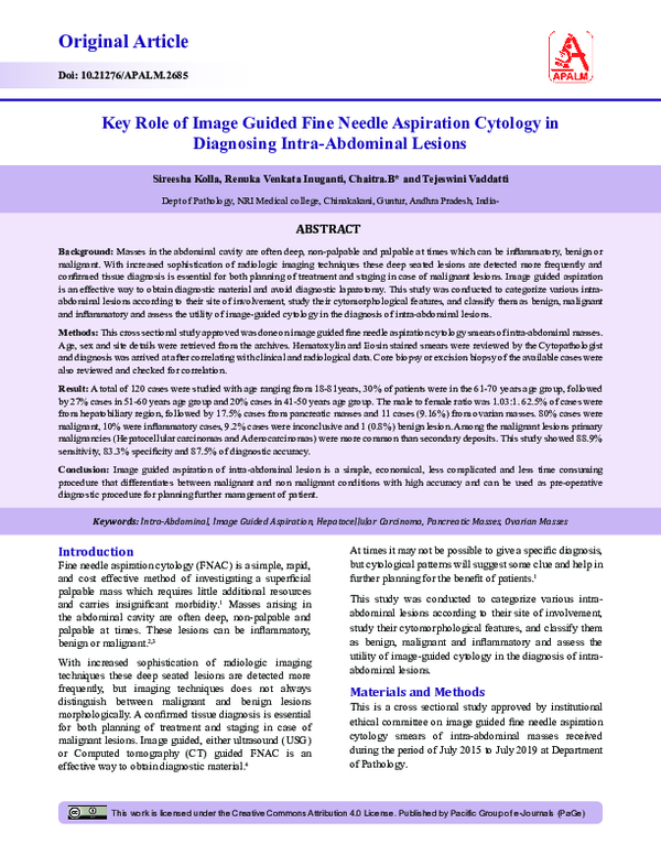 (PDF) Key Role of Image Guided Fine Needle Aspiration Cytology in ...
