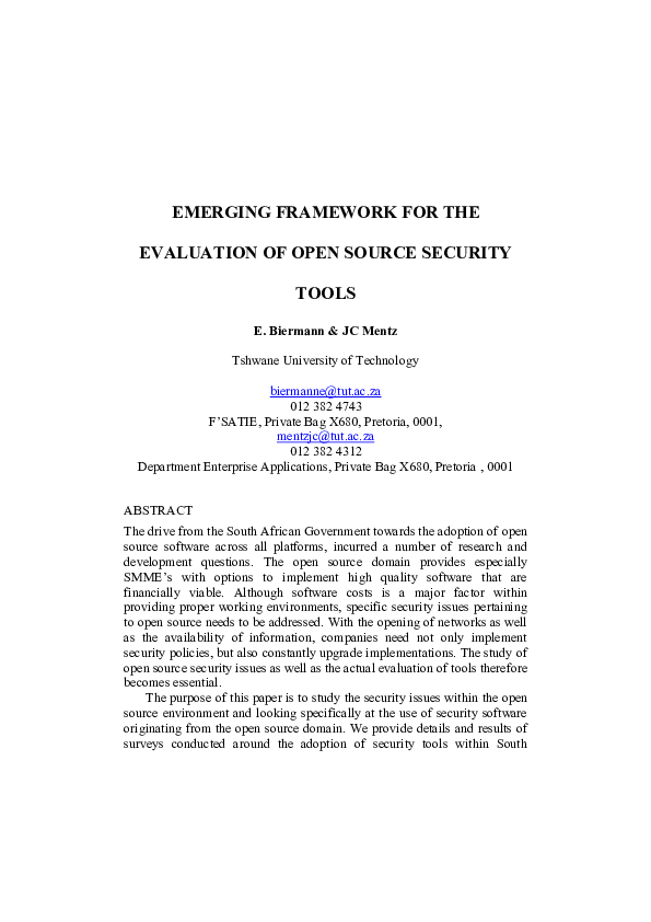 (PDF) Emerging Framework for The Evaluation of Open Source Security Tools
