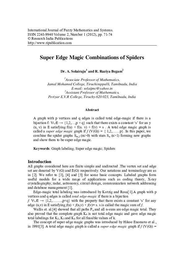 (PDF) Super Edge Magic Combinations of Spiders
