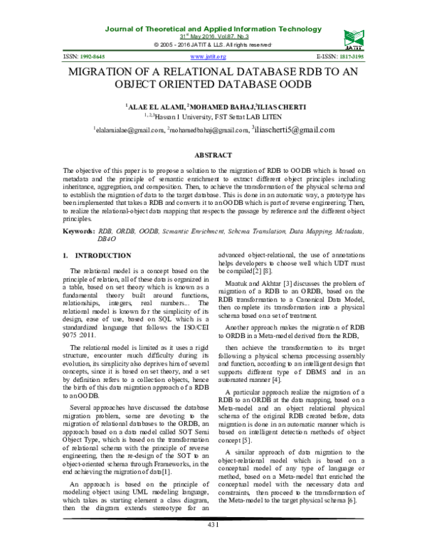(PDF) Migration of a Relational Database RDB to an Object Oriented ...