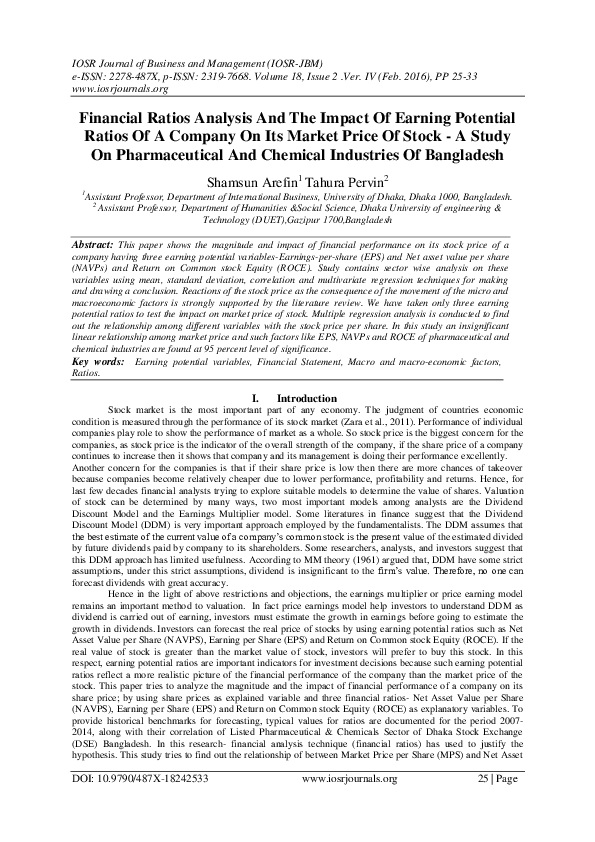 (PDF) Financial Ratios Analysis And The Impact Of Earning Potential ...