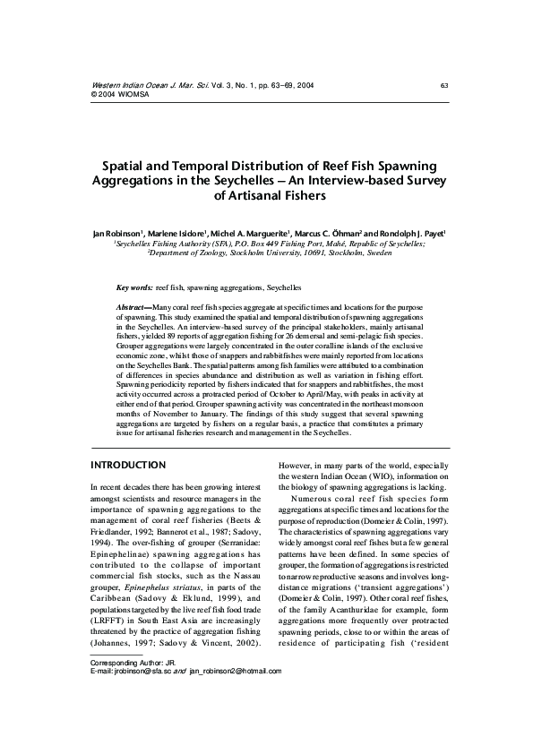(PDF) Spatial and Temporal Distribution of Reef Fish Spawning ...