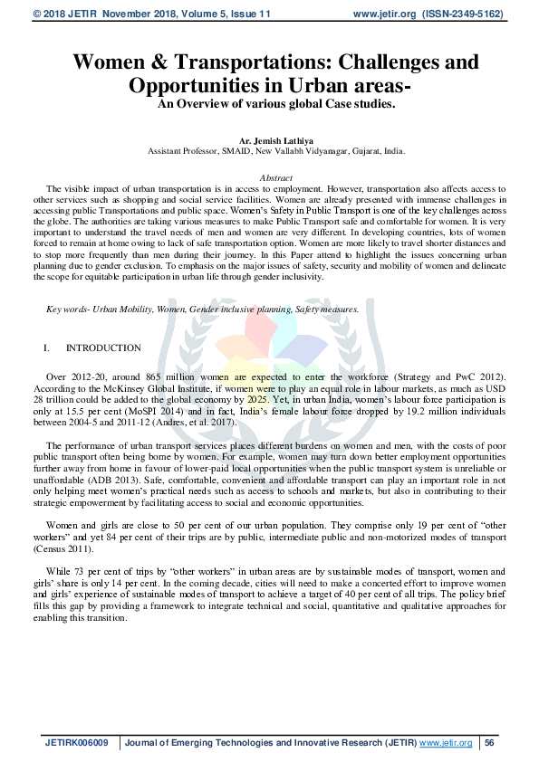 (PDF) Women & Transportations: Challenges and Opportunities in Urban ...