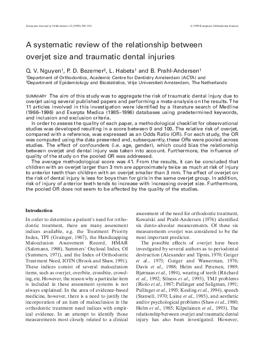 (PDF) A systematic review of the relationship between overjet size and