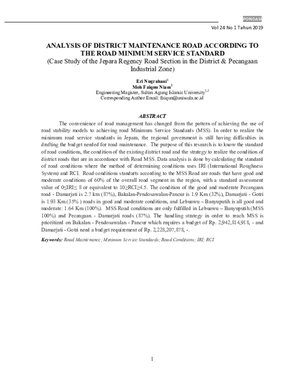 (PDF) ANALYSIS OF DISTRICT MAINTENANCE ROAD ACCORDING TO THE ROAD ...