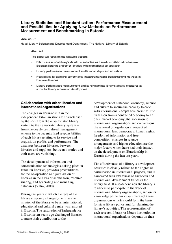 (PDF) Library Statistics and Standardisation: Performance Measurement ...
