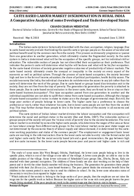 (PDF) CASTE BASED LABOUR MARKET DISCRIMINATION IN RURAL INDIA A ...