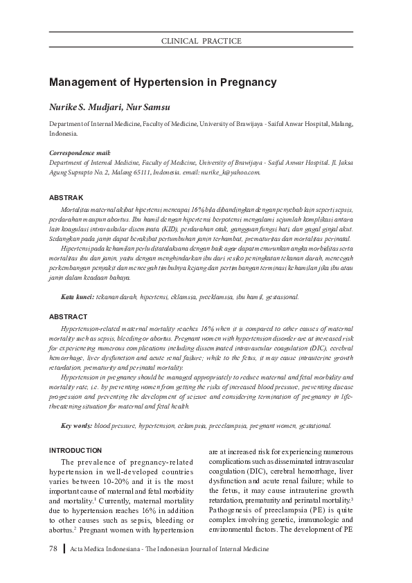 (PDF) Management of hypertension in pregnancy