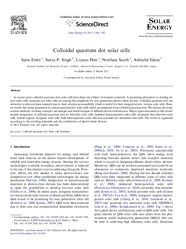 (PDF) Colloidal quantum dot solar cells