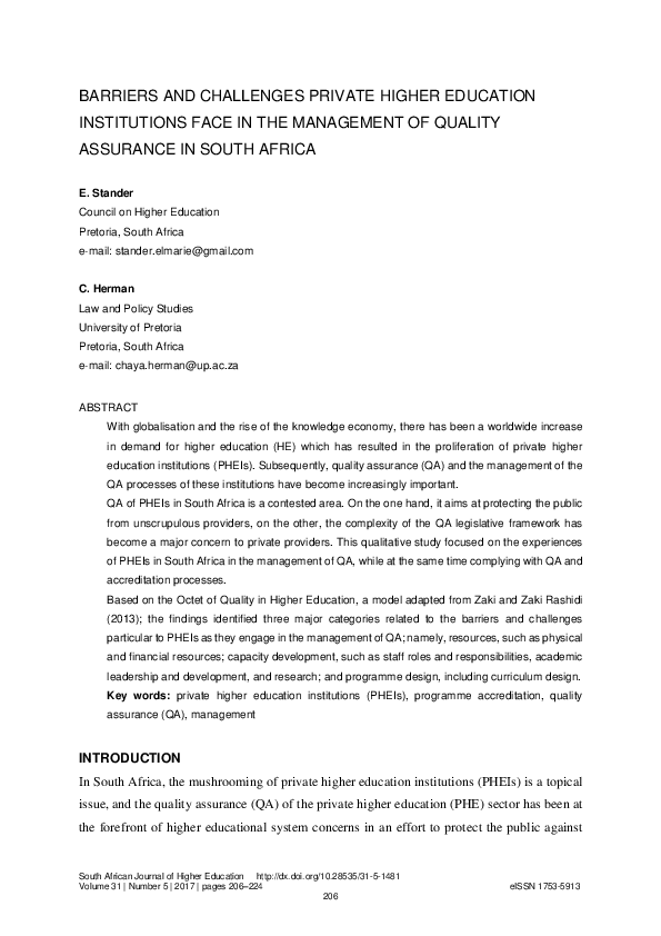 (PDF) Barriers and challenges private higher education institutions ...