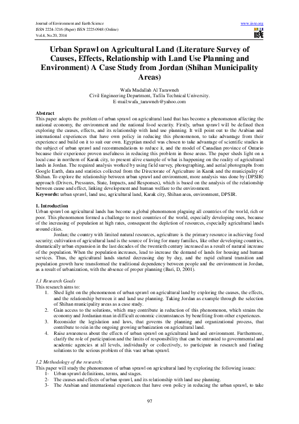(PDF) Urban Sprawl on Agricultural Land (Literature Survey of Causes ...