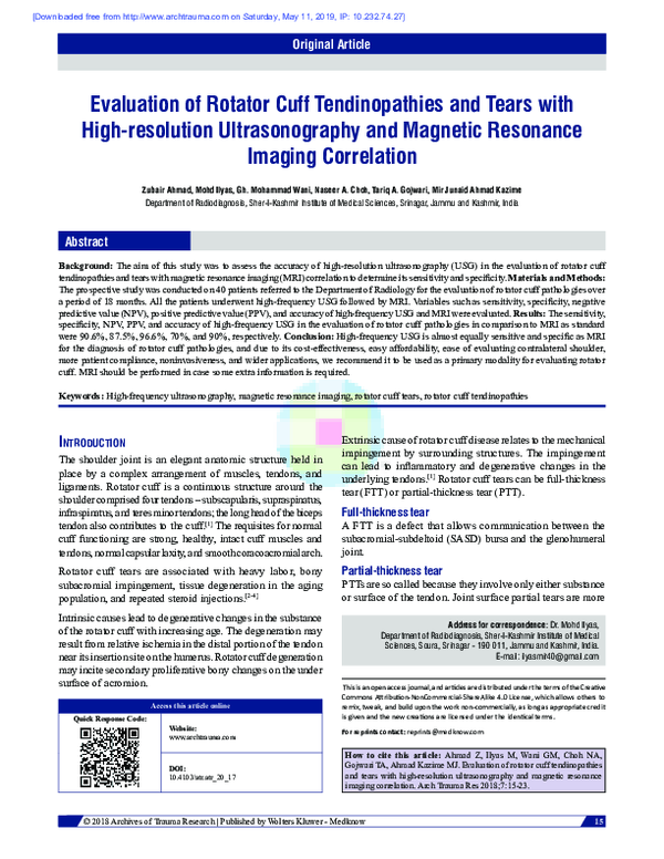 (PDF) Evaluation of rotator cuff tendinopathies and tears with high ...