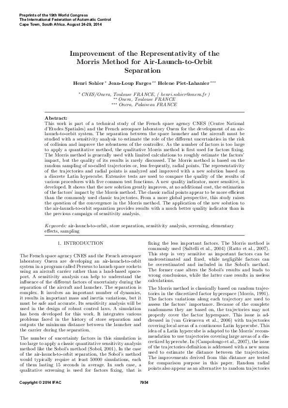 (PDF) Improvement of the Representativity of the Morris Method for Air