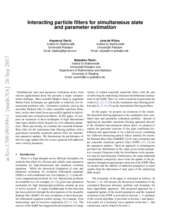 (PDF) Interacting particle filters for simultaneous state and parameter ...