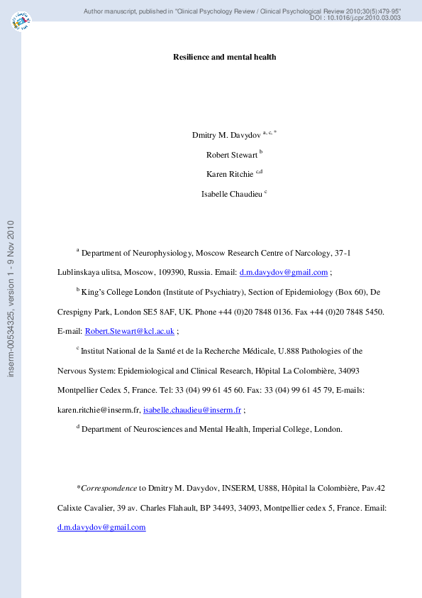 (PDF) Resilience and mental health