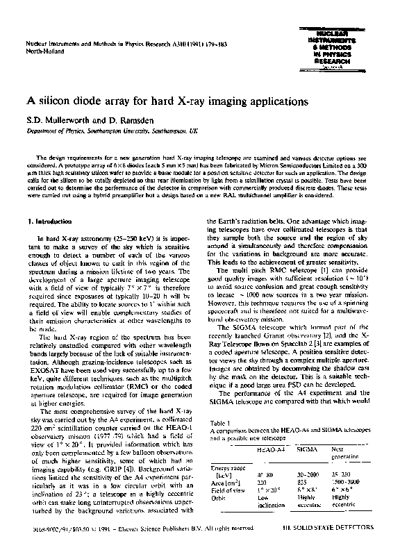(PDF) A silicon diode array for hard X-ray imaging applications