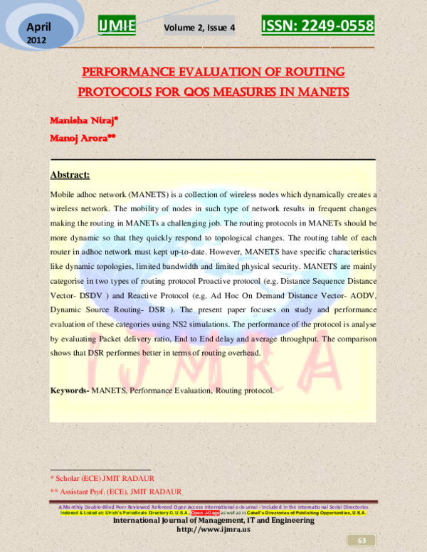 (PDF) Performance Evaluation of Routing Protocols for Qos Measures in ...