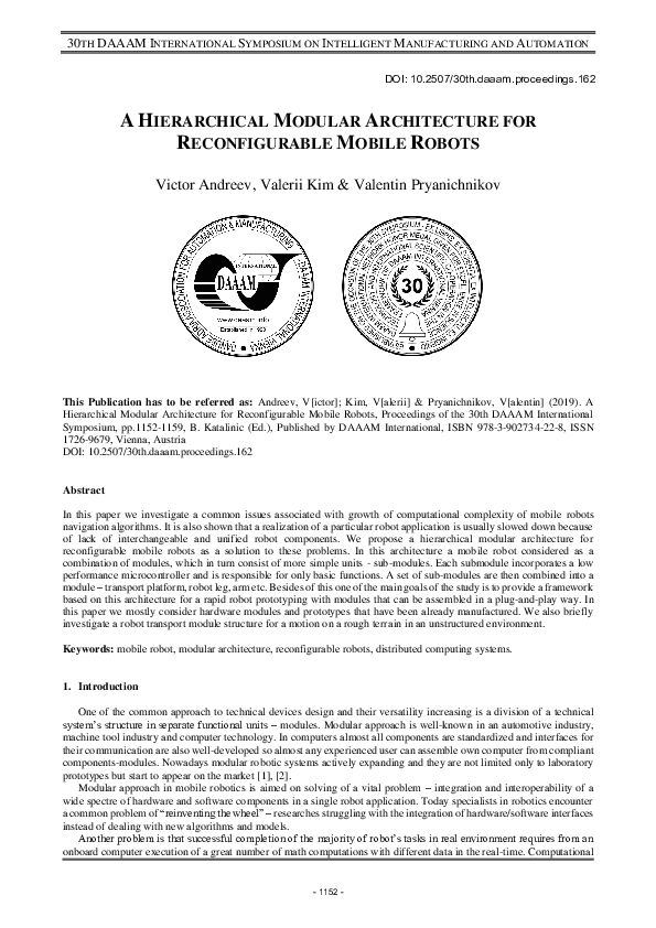 (PDF) A Hierarchical Modular Architecture for Reconfigurable Mobile Robots