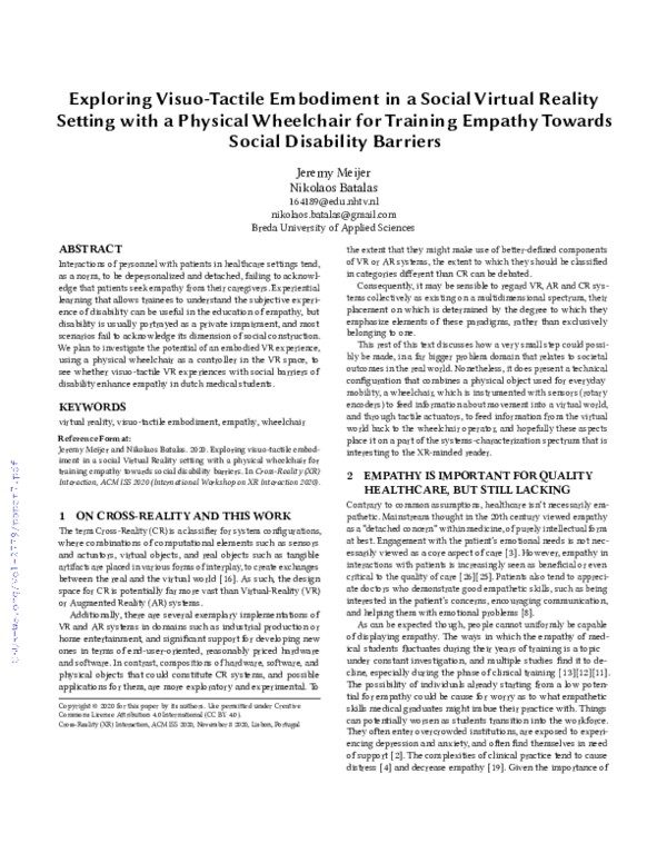(PDF) Exploring Visuo-Tactile Embodiment in a Social Virtual Reality ...