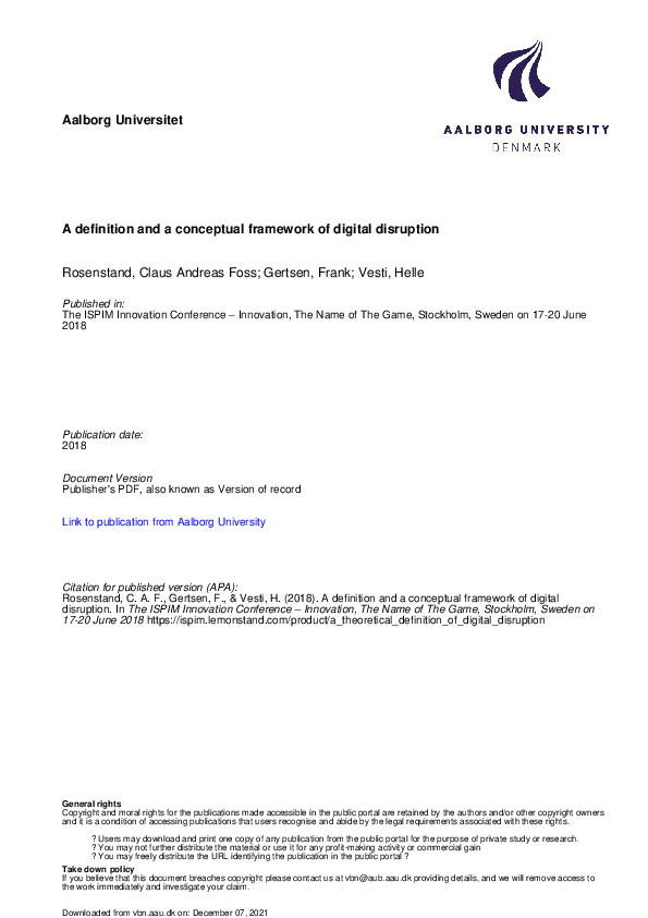  PDF A Definition And A Conceptual Framework Of Digital Disruption Helle Vesti Academia edu