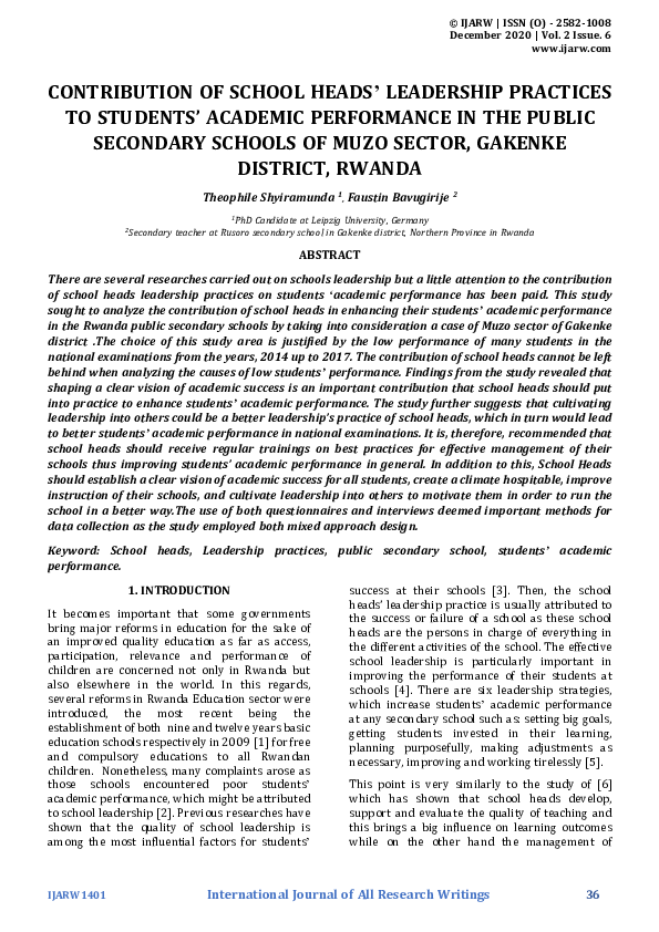 (PDF) Contribution of School Heads’ Leadership Practices to Students ...