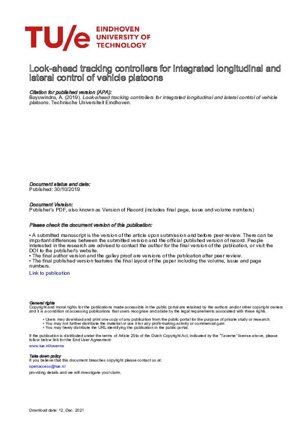 (PDF) Look-ahead tracking controllers for integrated longitudinal and ...